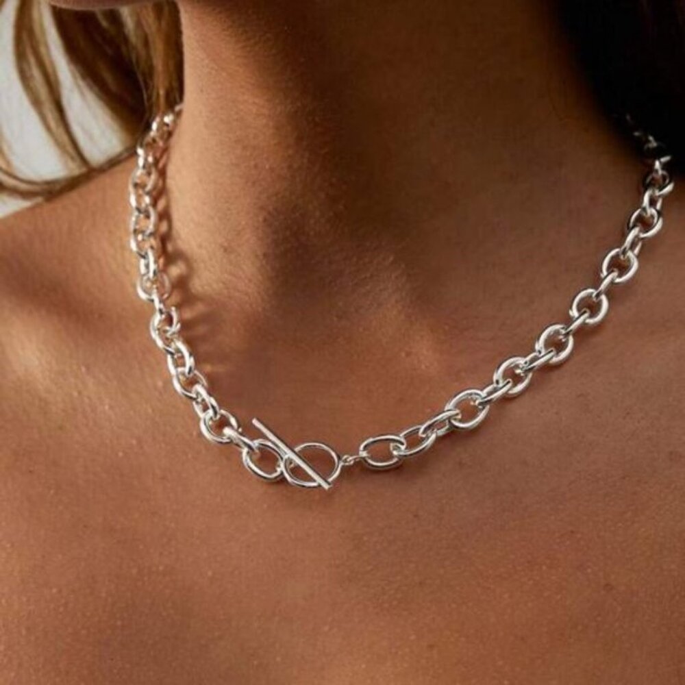 Sterling Silver 925 Link Chain Necklace with Toggle Clasp